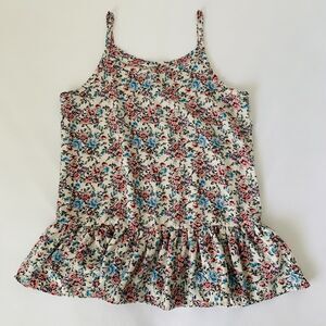 Knit‎ Works Tank Top Girls Large 14 Ivory Pink Blue Floral Peplum Ruffle Preppy